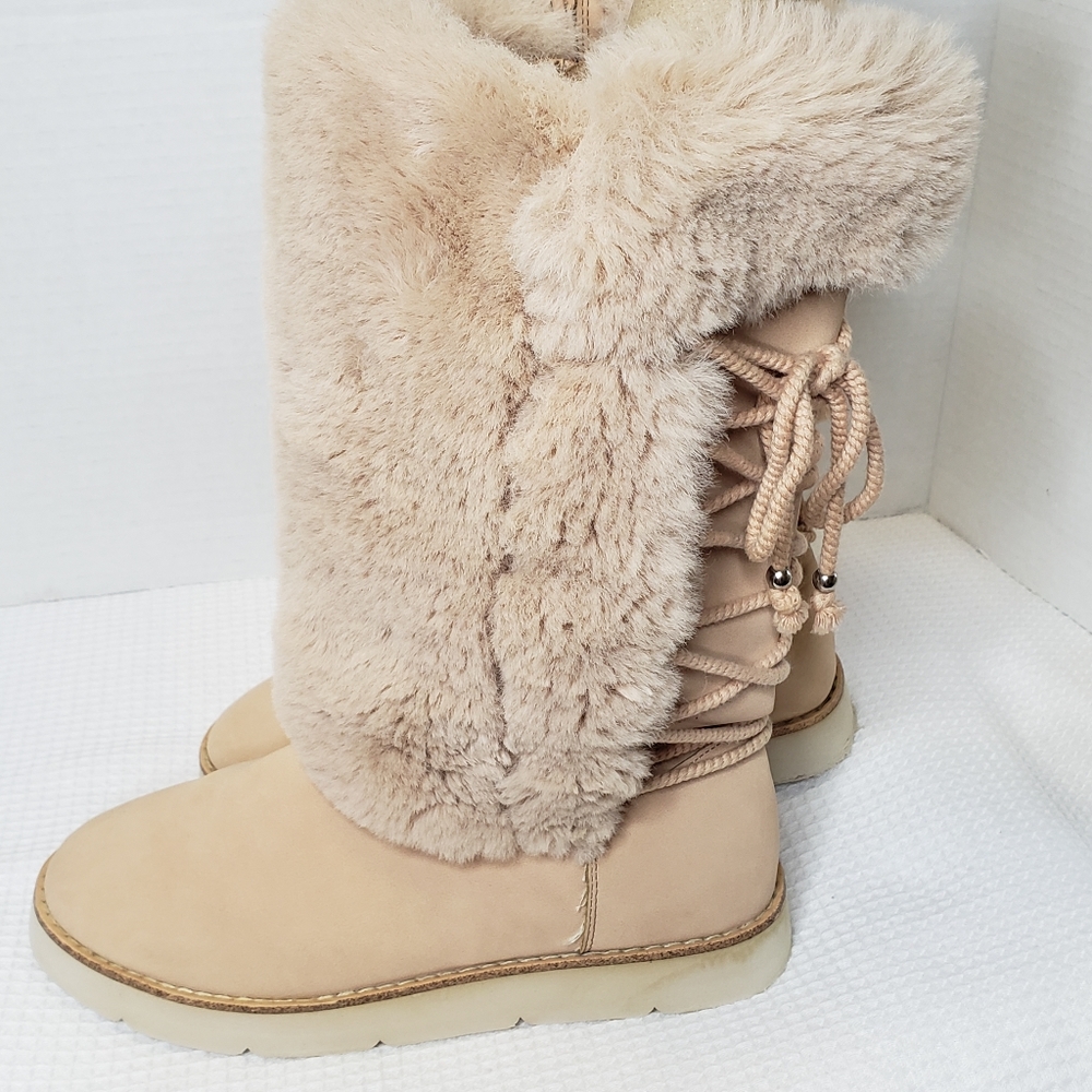 Zara Girls 4-5 / 36 EUR Pink Faux Fur Lace Boots